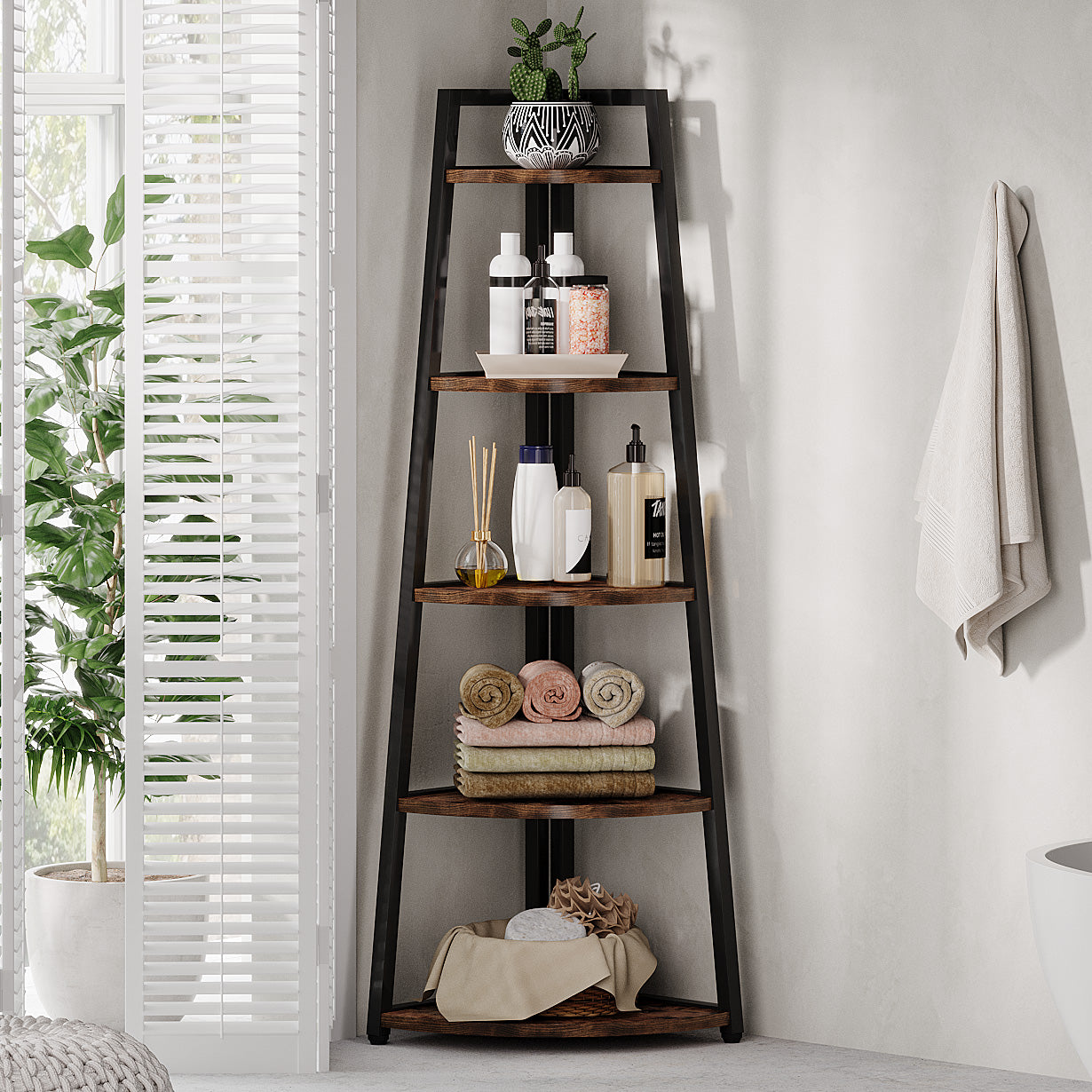 70" 5-Tier Tall Corner Ladder Shelf Small Bookcase
