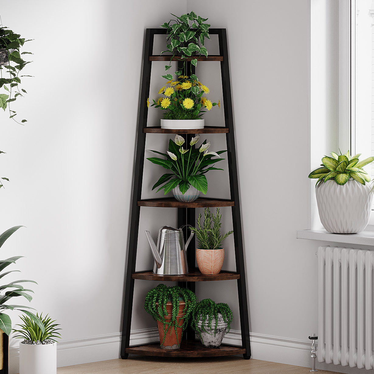 70" 5-Tier Tall Corner Ladder Shelf Small Bookcase