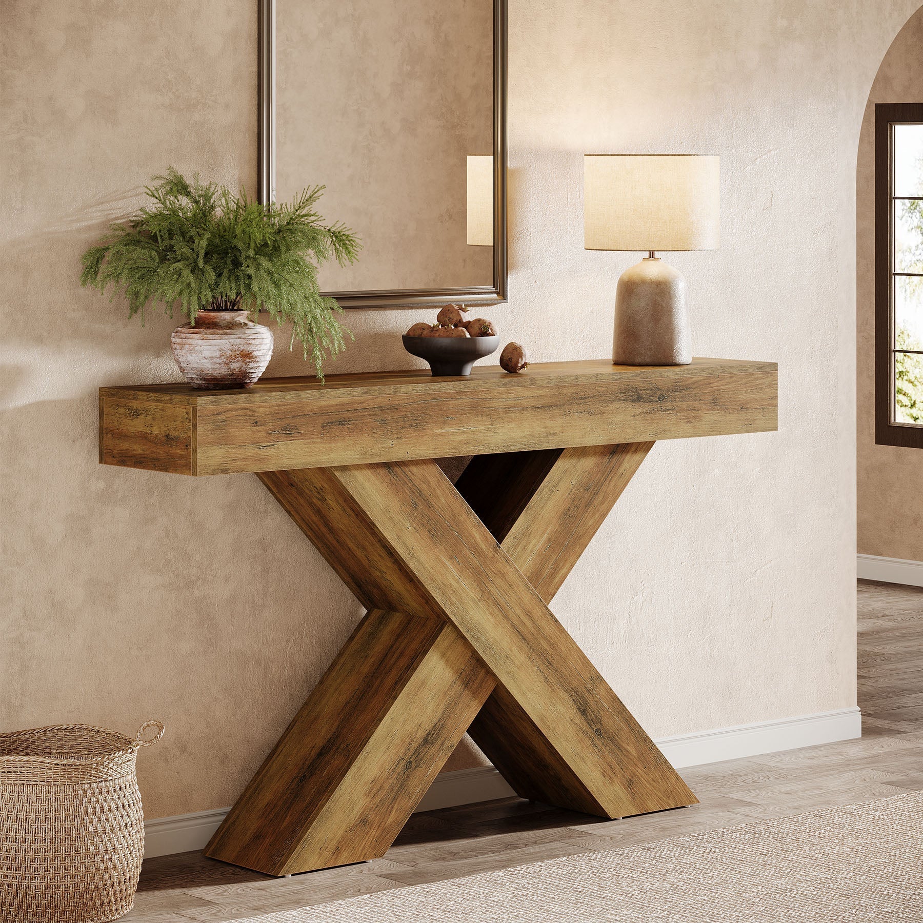 55" Console Table, Wooden Unique Design Sofa Foyer Table Tribesigns