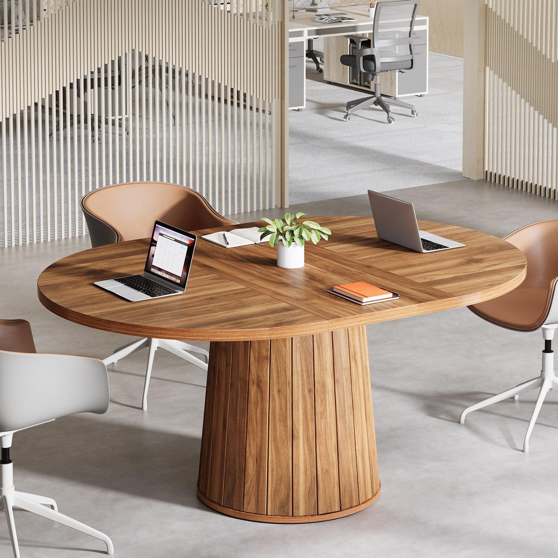 55" Oval Meeting Table, Wood Conference Table For 6 People