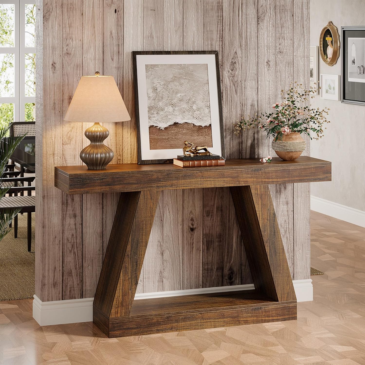 55" Farmhouse Console Table, Rustic Wooden Sofa Table with Storage