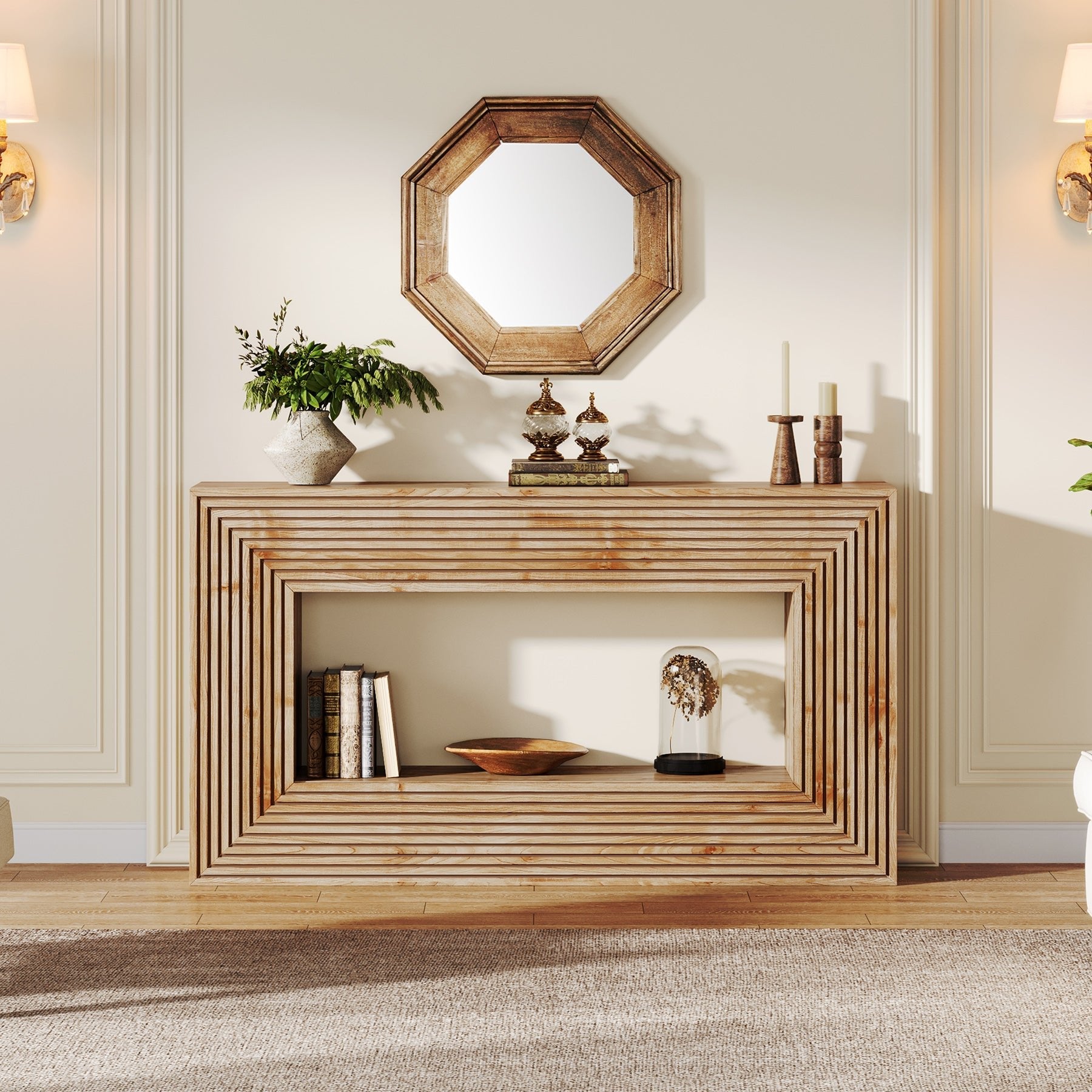 59" Console Table, Farmhouse Sofa Table Hallway Table with Storage Tribesigns