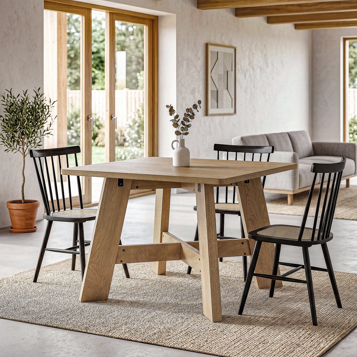 100cm Square Dining Table, Rustic Kitchen Table for 4