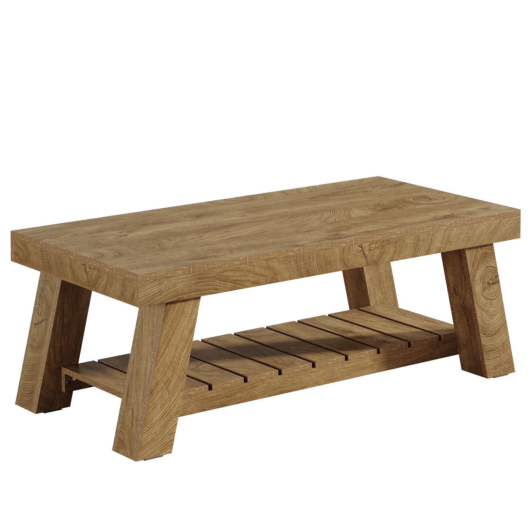 Rectangular Coffee Table, 47.24" Farmhouse Center Table with 2-Tier Storage