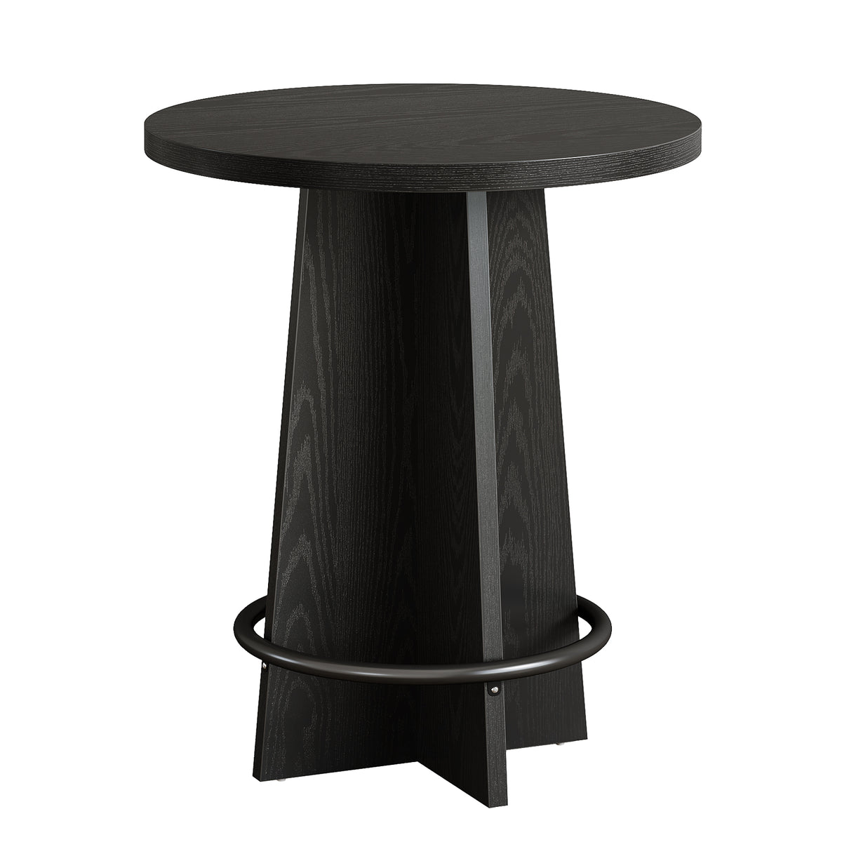 95cm Round Bar Table, Wooden Bistro Pub Table with Footrest