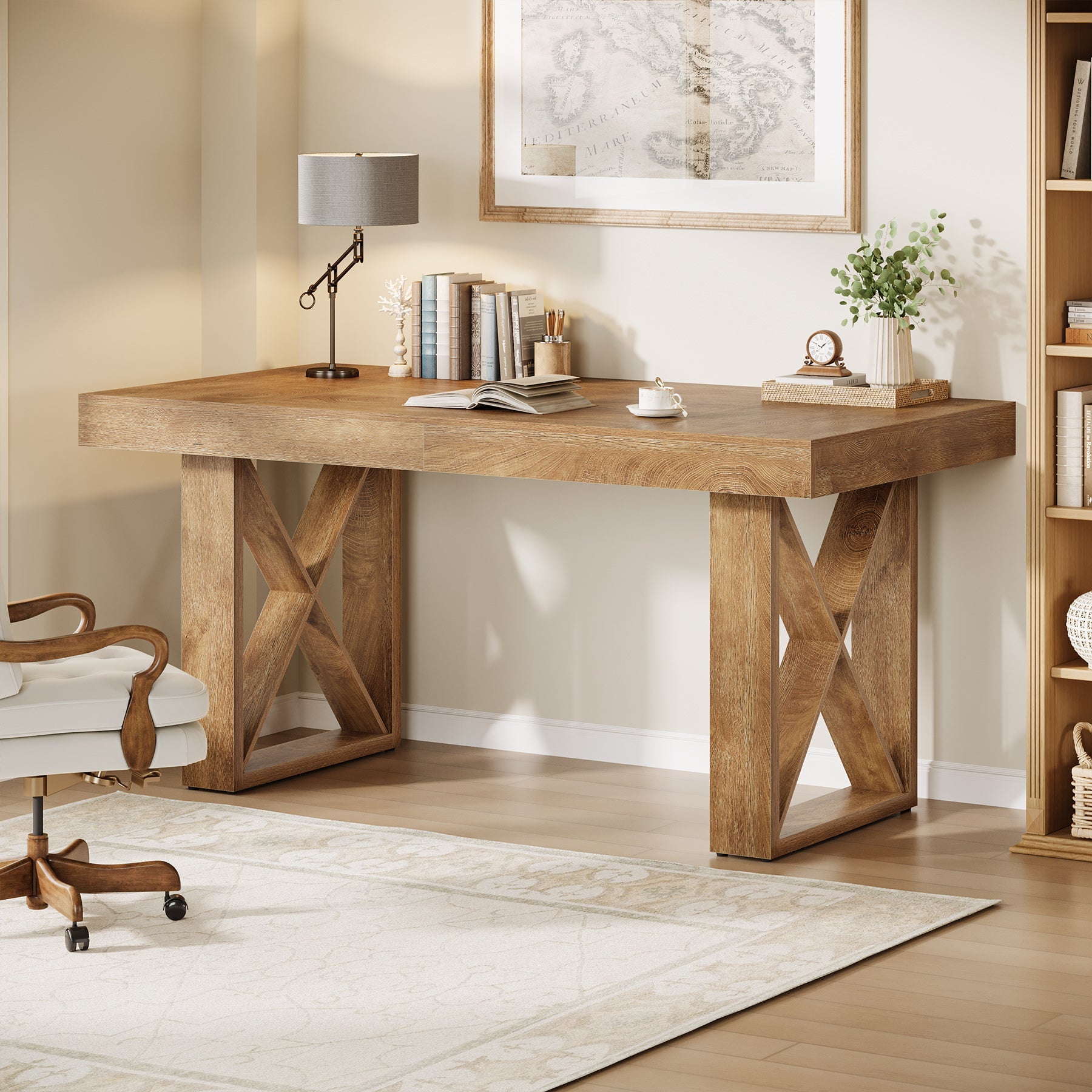 63“ Computer Desk with Thick Desktop, Writing Workstation for Home Office Study Room