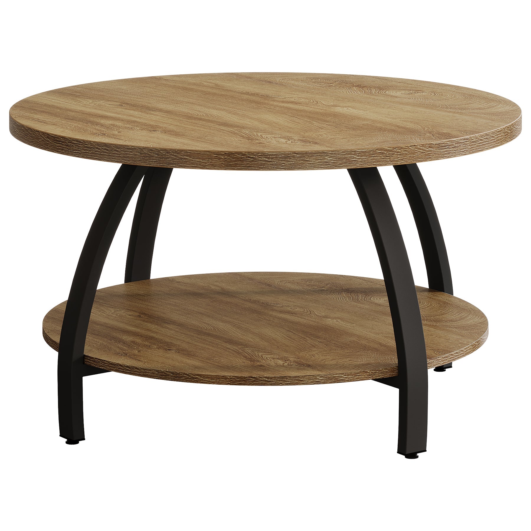 80cm Round Coffee Table, Center Cocktail Table with 2-Tier Storage Shelves