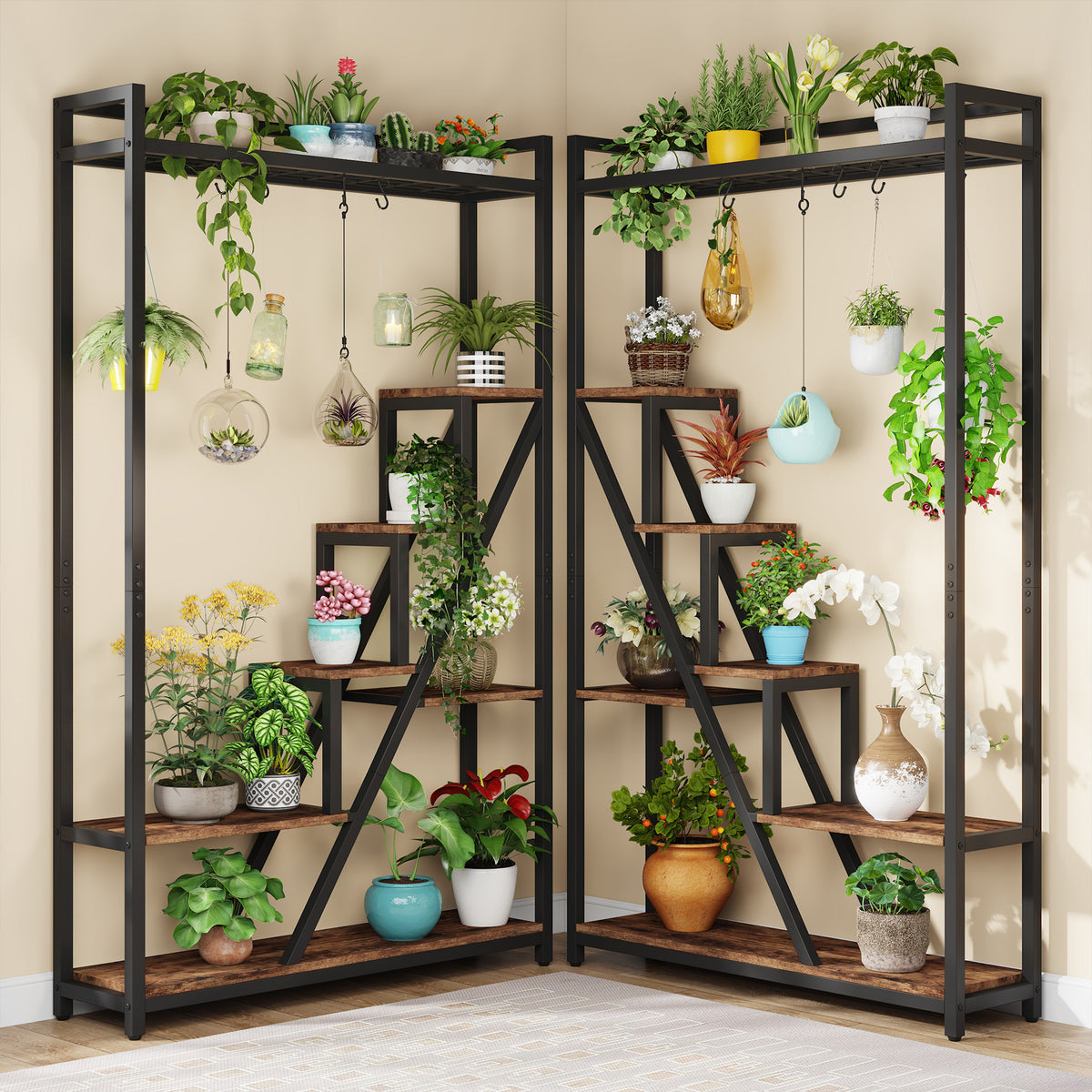180cm Tall 7-Tier Plant Stand, Tall Flower Plant Shelf with 5 S-Hooks