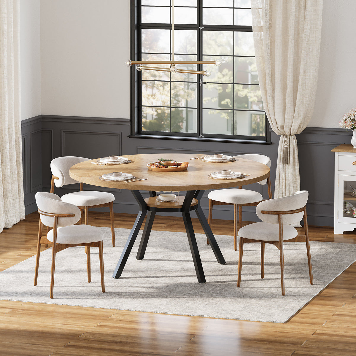 47" Dining Table, Modern Round Kitchen Table for 4