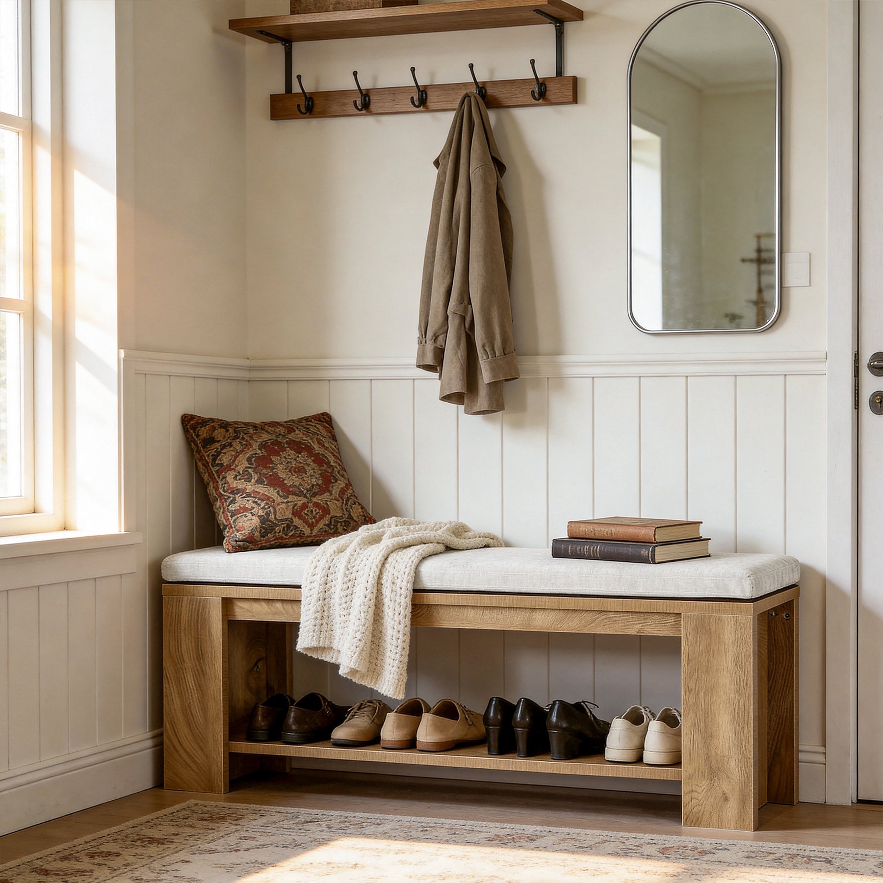 120cm Upholstered Entryway Bench, Indoor End of Bed Bench with Padded Seat