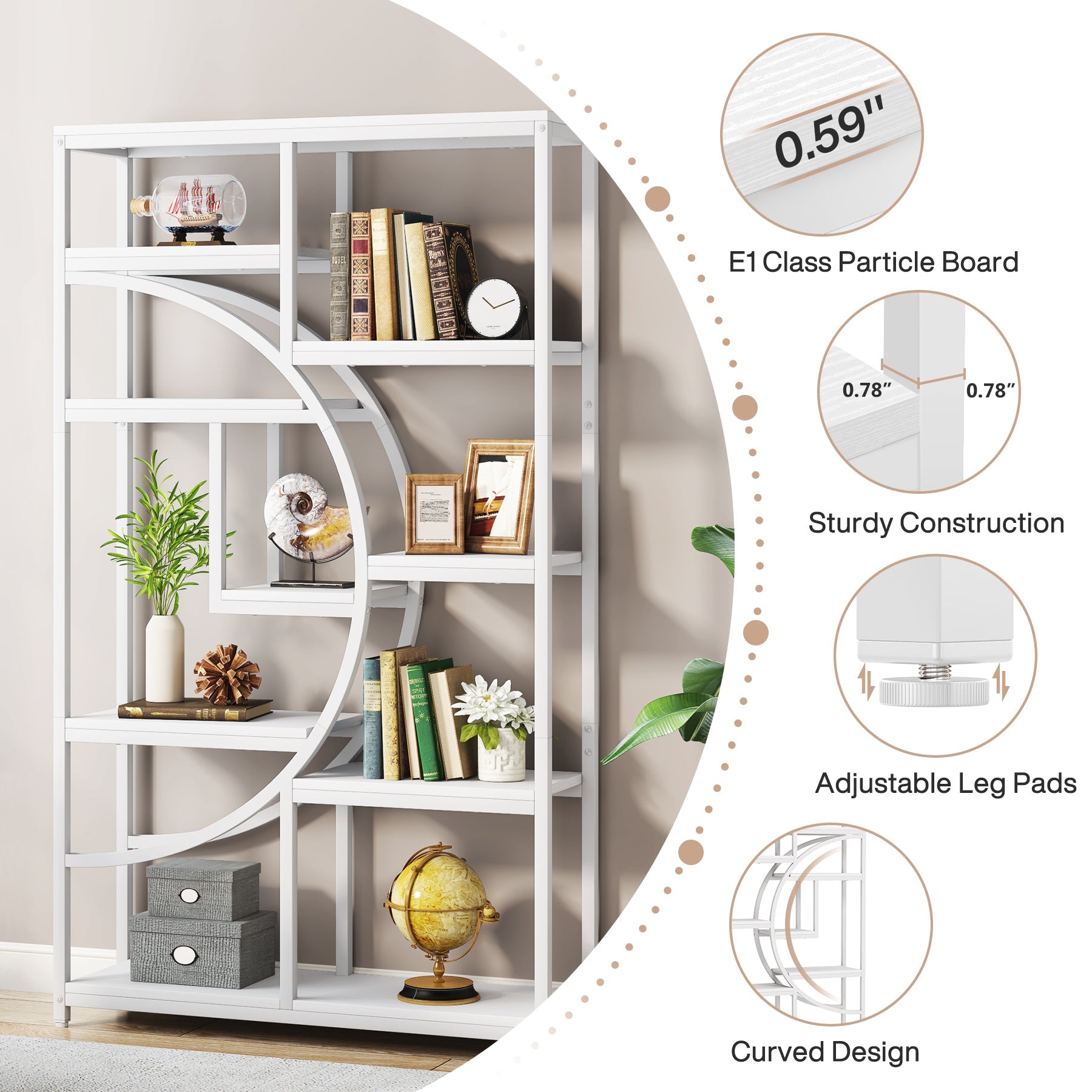 37.4" 5-Tier Industrial Bookshelf for Living Room, Bedroom, Home Office