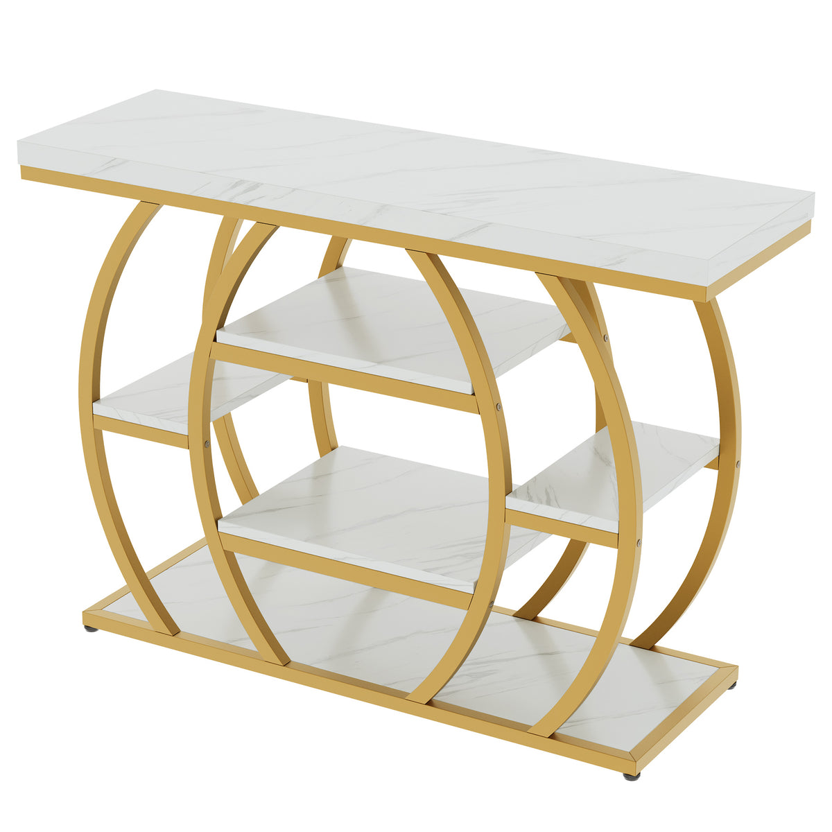 105cm Console Table, Narrow 5-Tier Entryway Table with Faux Marble Top & Arched Metal Frame