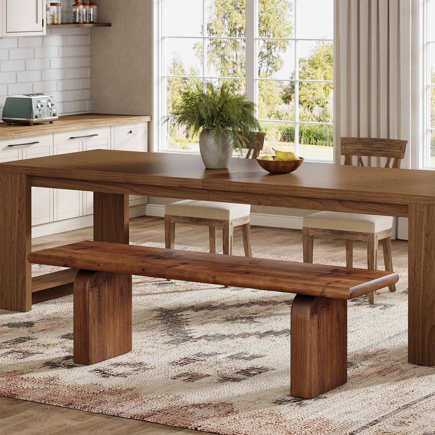 62.99" Solid Wood Entryway Bench, Farmhouse Indoor End of Bed Bench