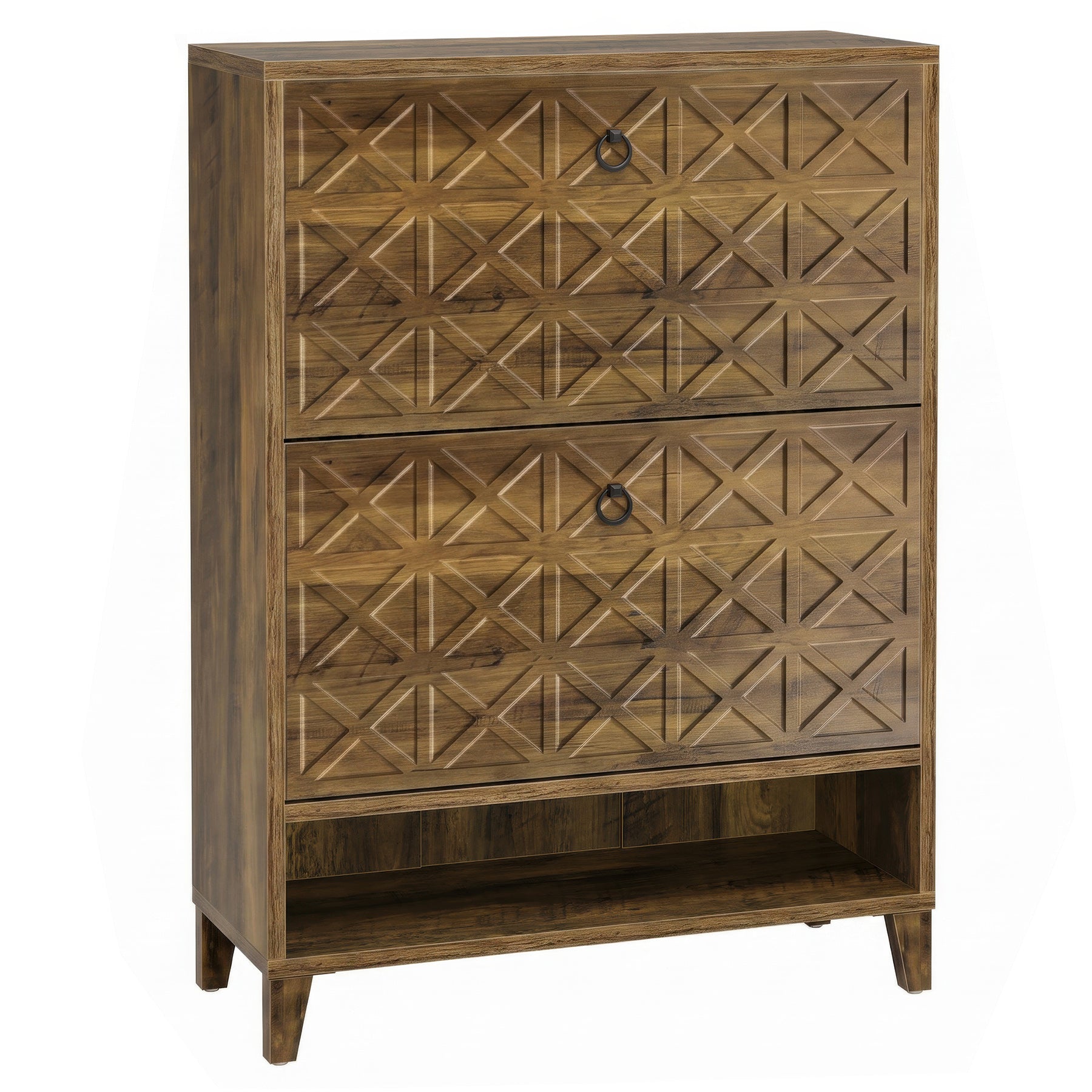 Wood Shoe Cabinet, Shoe Storage Organizer with 2 Flip Drawers