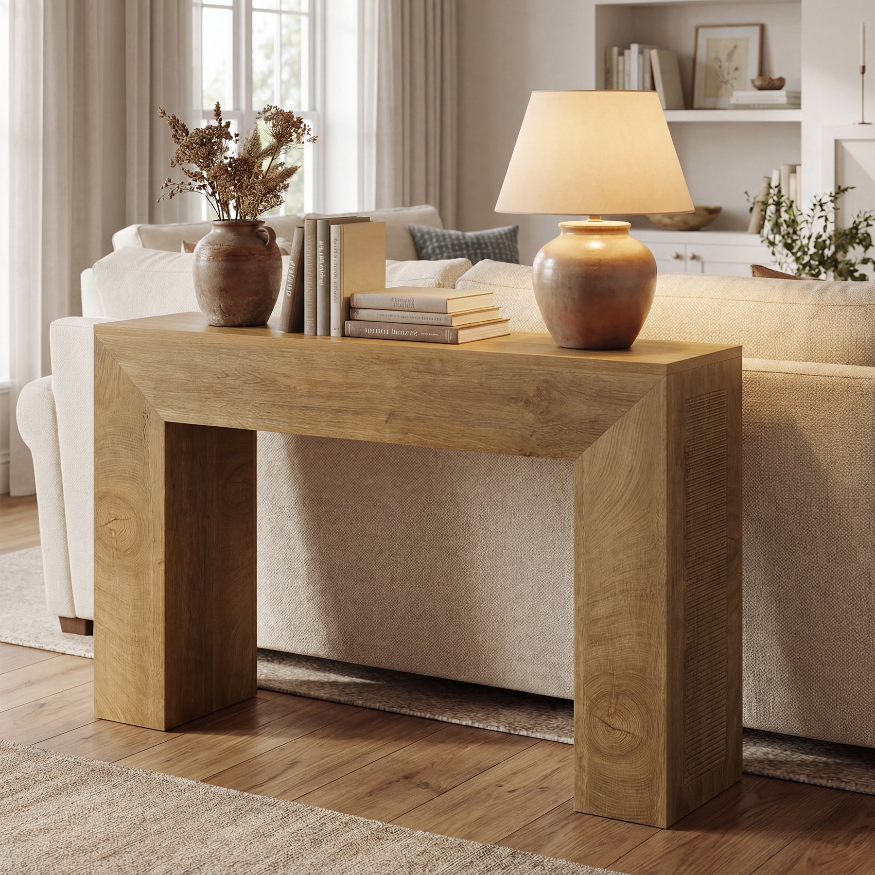 43.3" Entryway Console Table, Small Sofa Table with Fluted Design Behind Couch