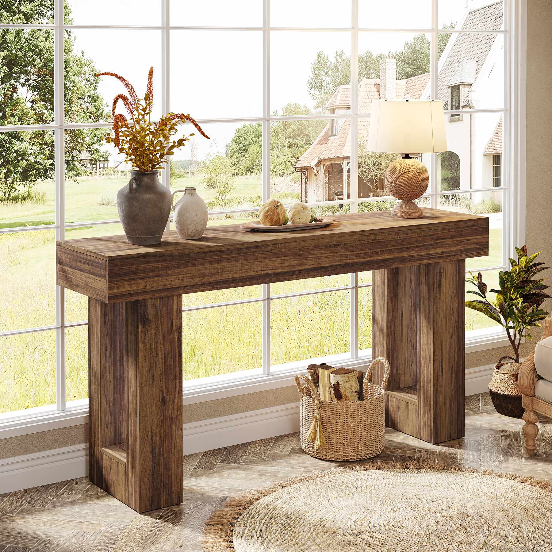 160cm Rustic Wood Console Table, Farmhouse Sofa Table