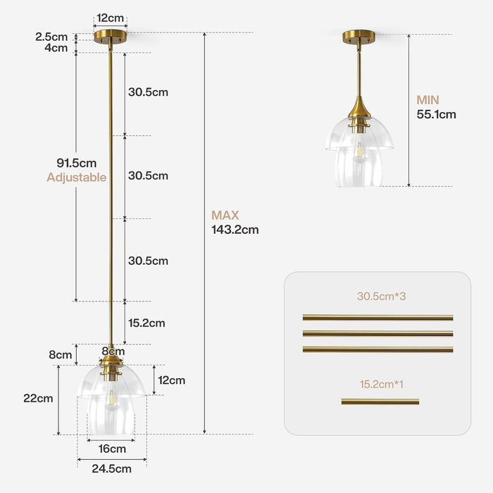 Tribesigns Pendant Light, E27 LED Modern Double-Layered Glass Kitchen Chandelier