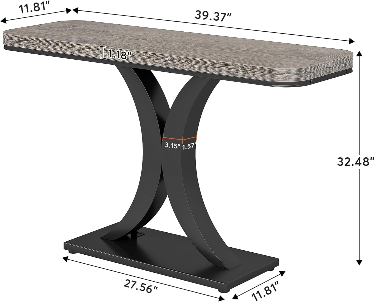 40" Modern Geometric Console Table for Narrow Entryways