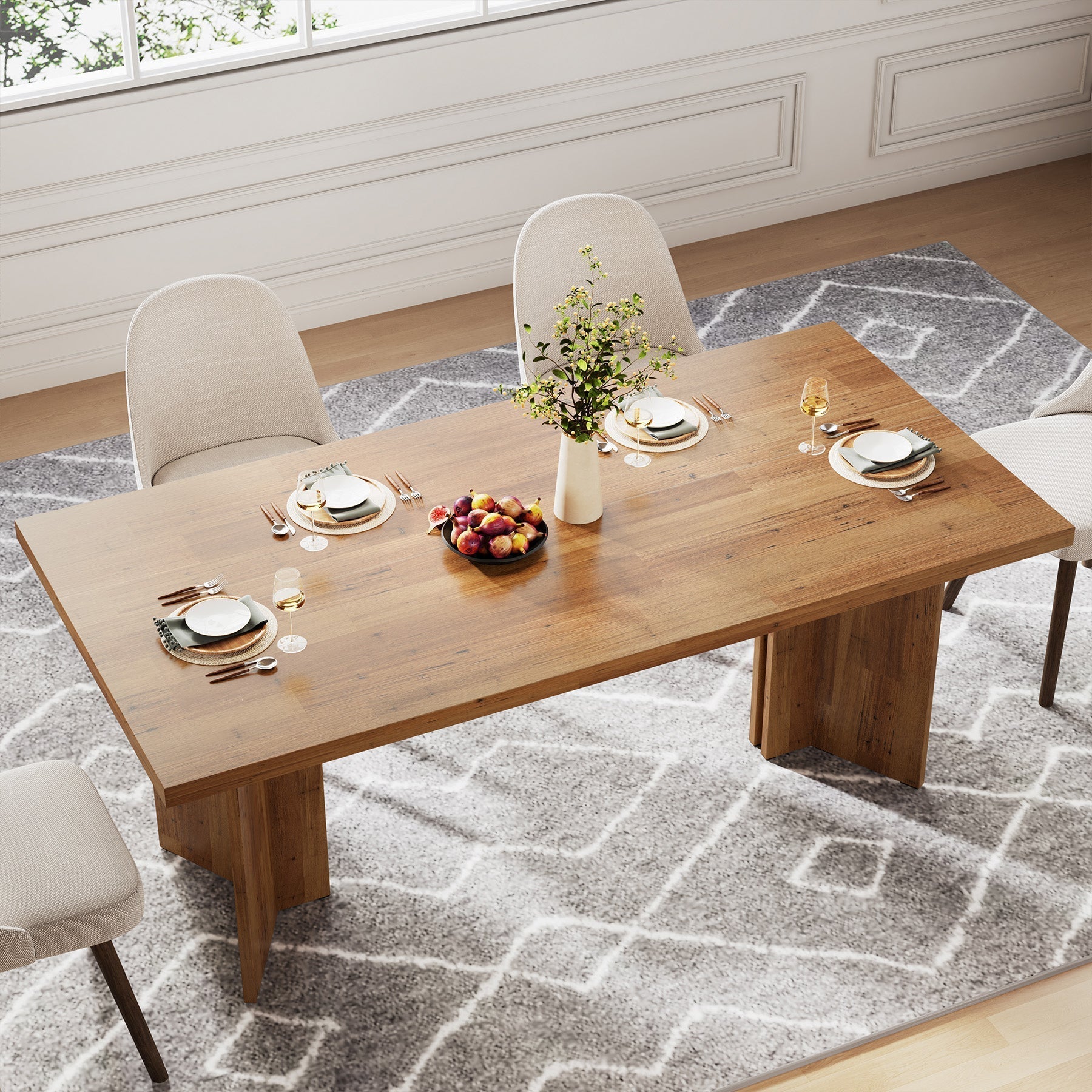 63" Farmhouse Dining Table, Kitchen Table with Large Tabletop for 4-6