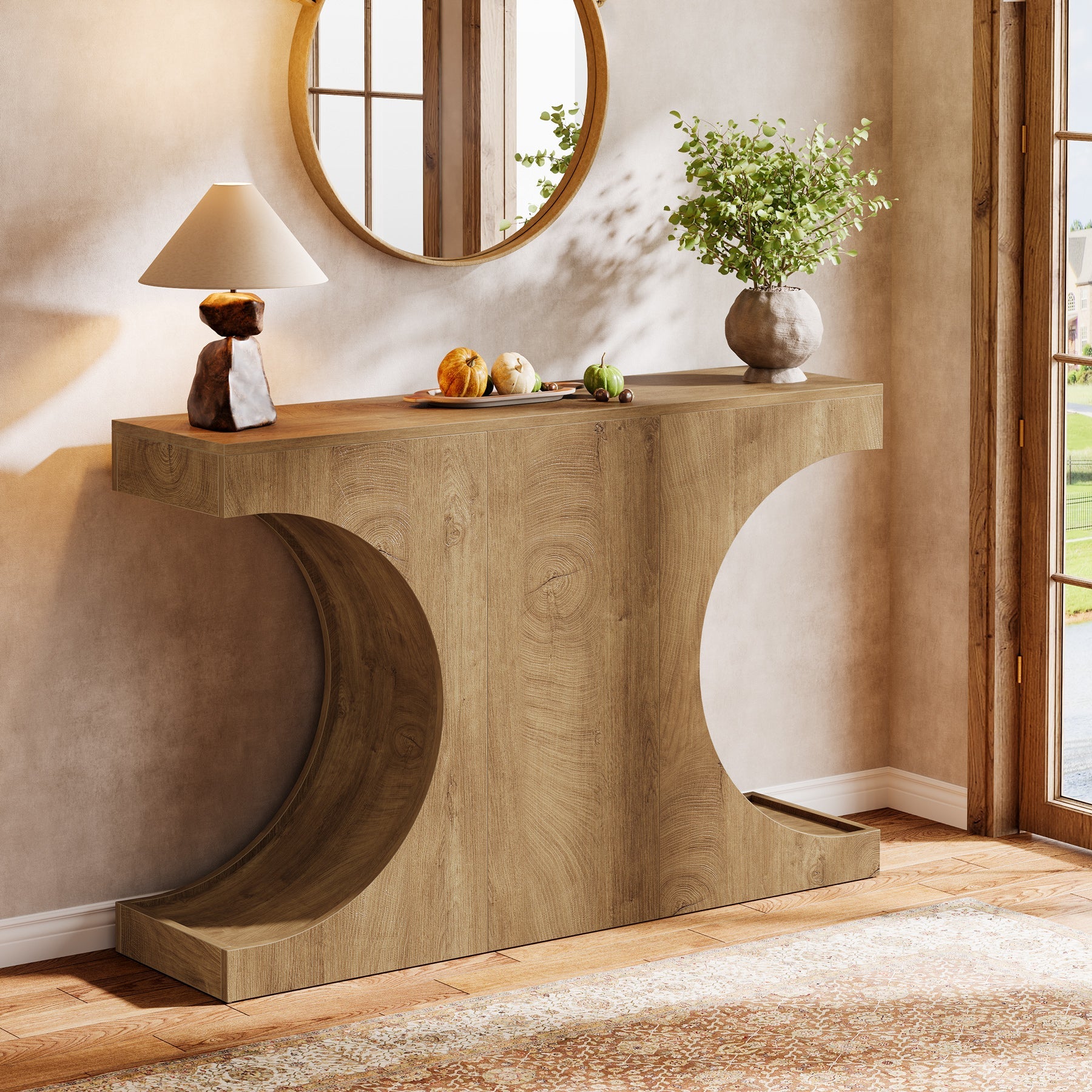 47" Console Table, Farmhouse Accent Sofa Table with Unique Geometric Base
