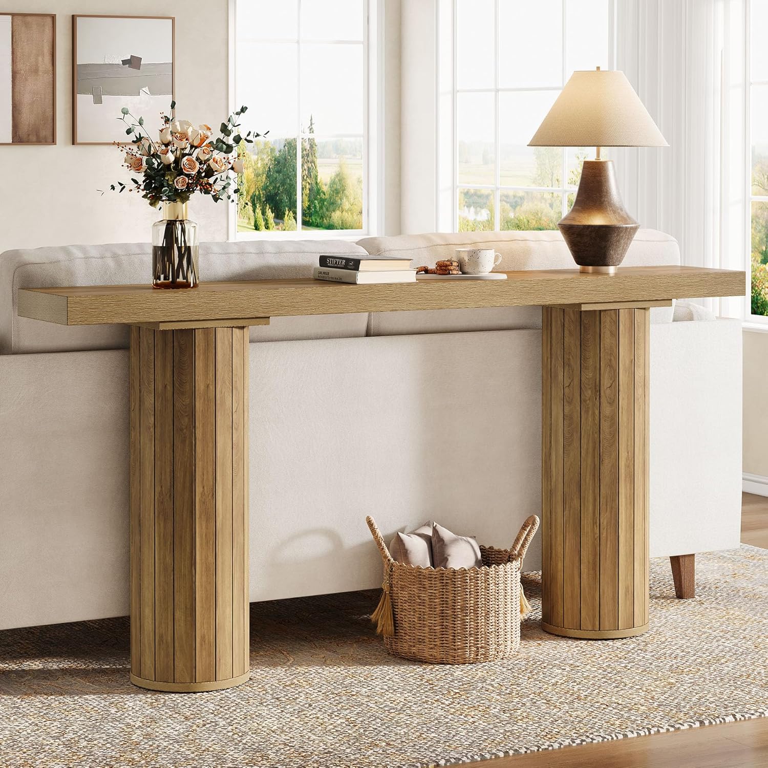 63" Farmhouse Console Table, Long Narrow Sofa Table for Living Room & Hallway