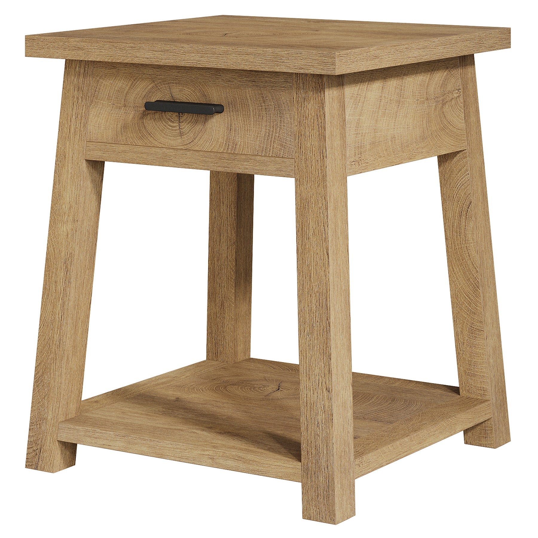End Table with Drawer, 2 -Tier Wooden Side Table with Shelf Storage