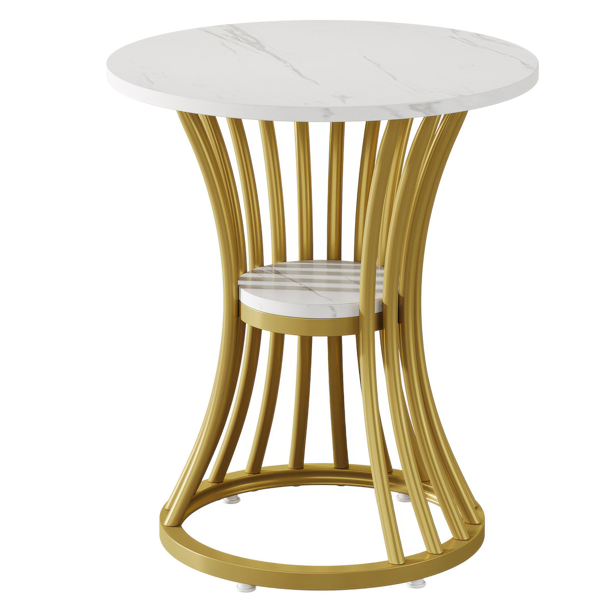 48cm Round Faux Marble End Table, 2-Tier Modern Side Table for Living Room Patio