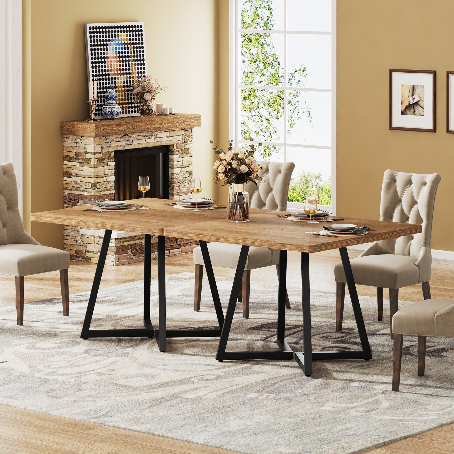 31.5" Square Dining Table, Wood Kitchen Table with Metal Legs for 4