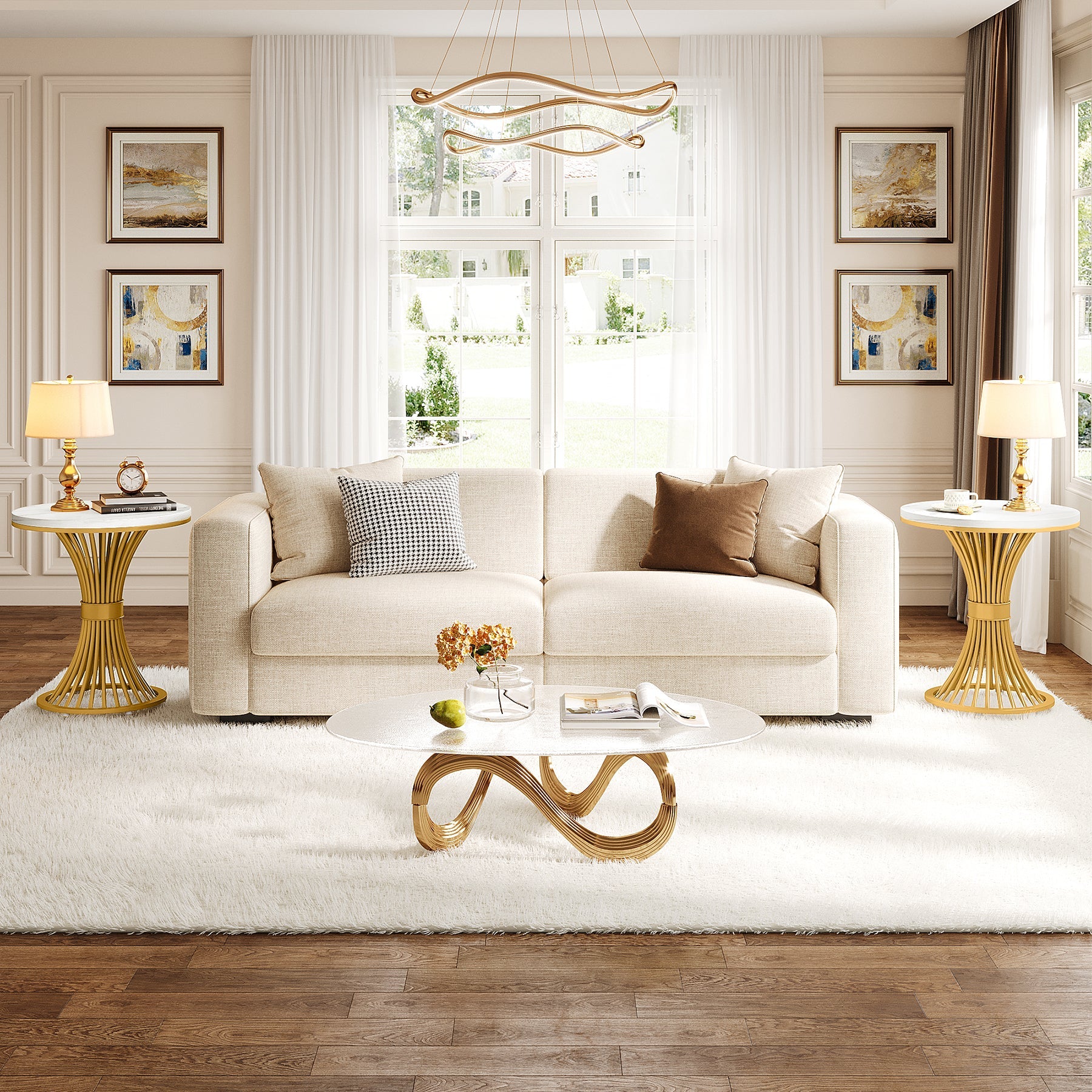 Tribesigns 20-Inch Round End Table, Faux Marble Side Table with Gold Metal Base