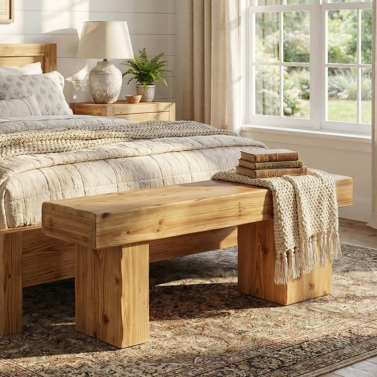 47” Solid Wood Entryway Bench, Thick Seat Bench for Hallway