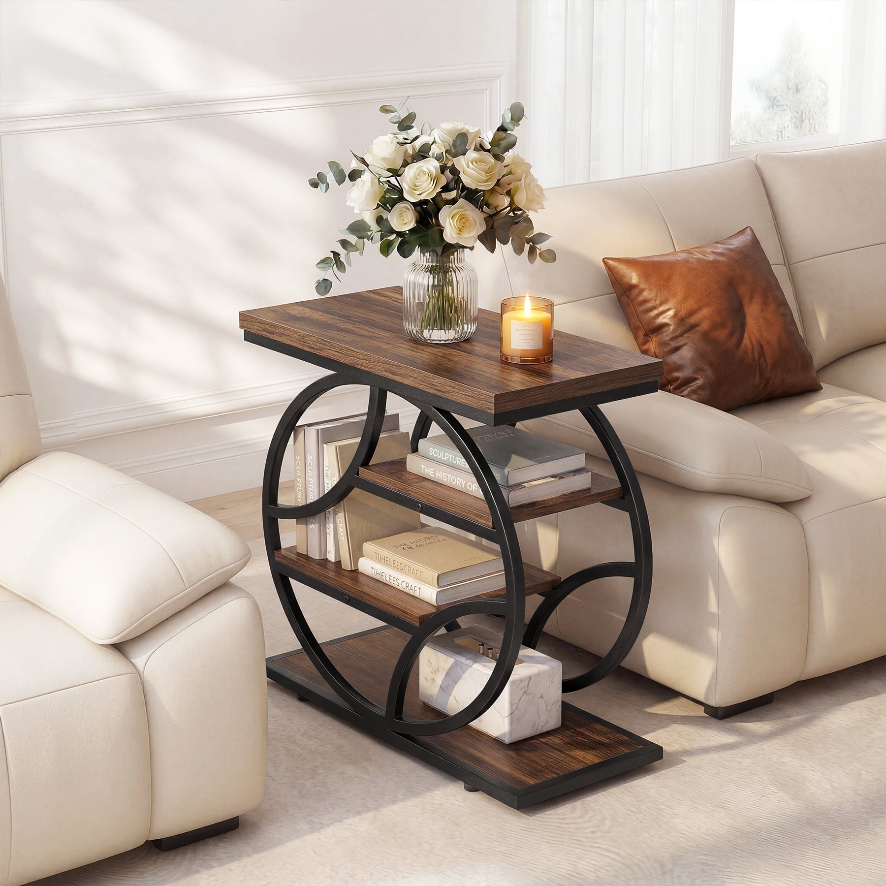Tribesigns 25.59 Inch Narrow Side Table with Storage, 4 Tier Industrial End Table