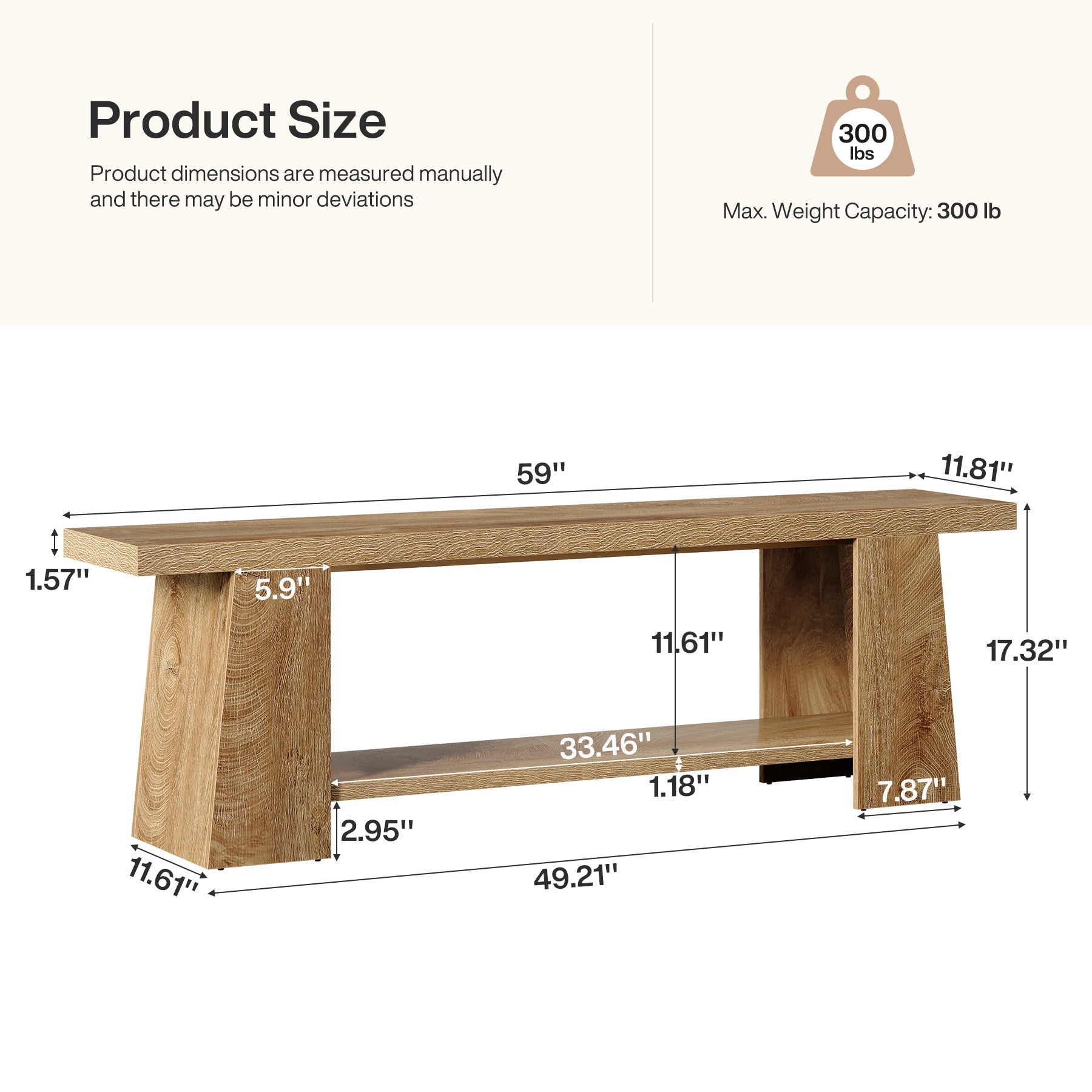 59" 2-Tier Entryway Bench, Shoe Bench End of Bed Bench with Storage Shelves