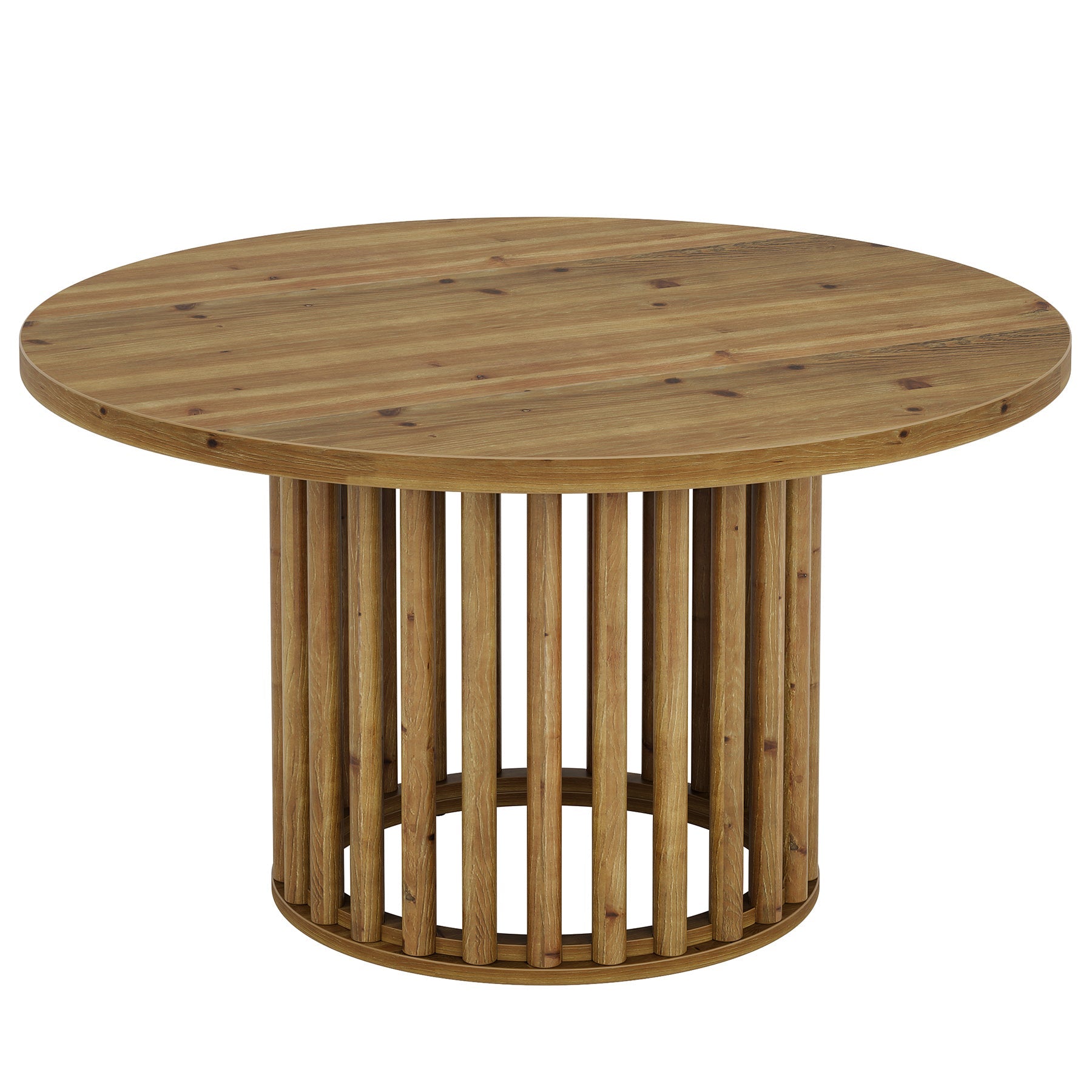 31.5" Solid Wood Round Coffee Table, Center Tea Table with Cylindrical Hollow Base