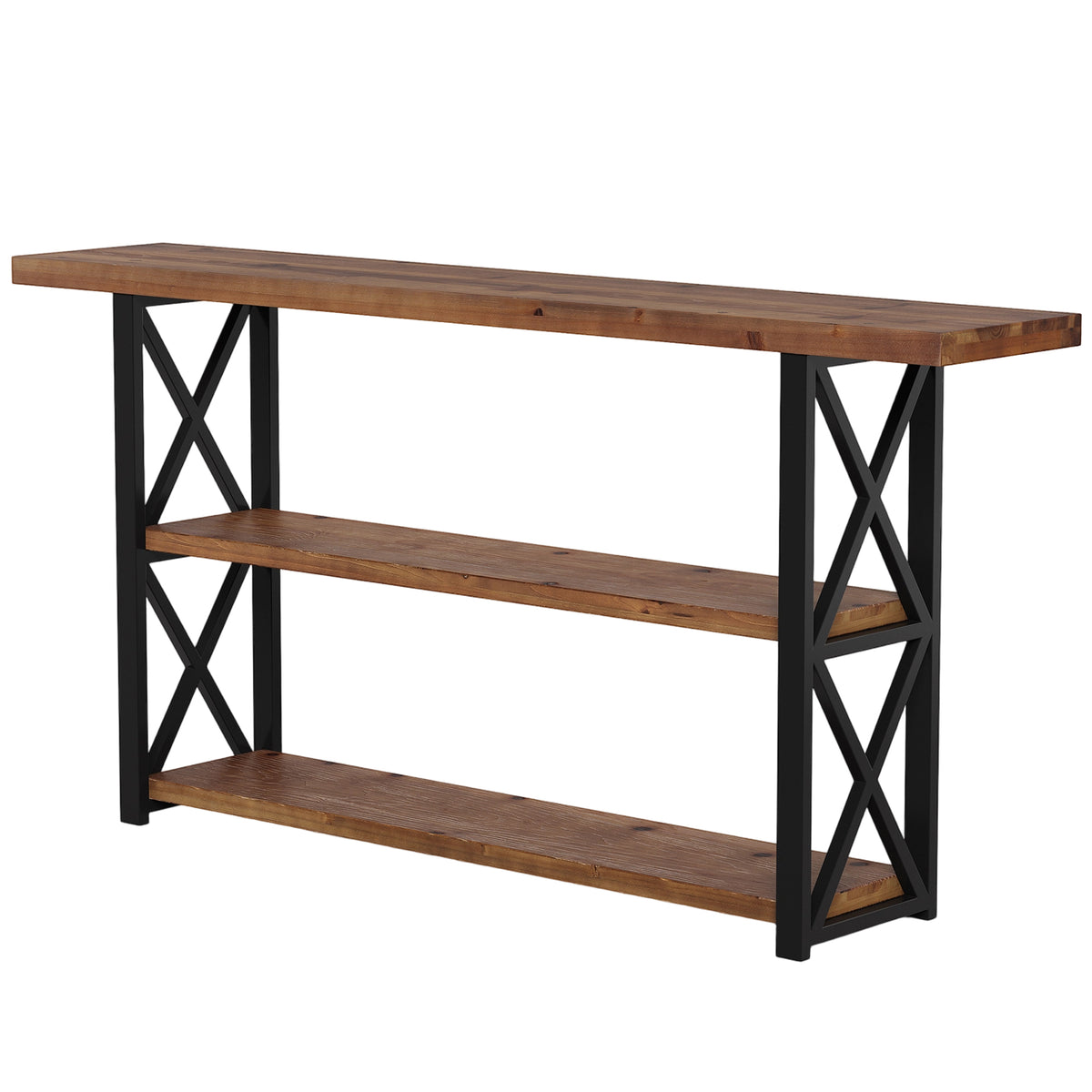160cm Console Table, 3-Tier Solid Wood Narrow Sofa Table