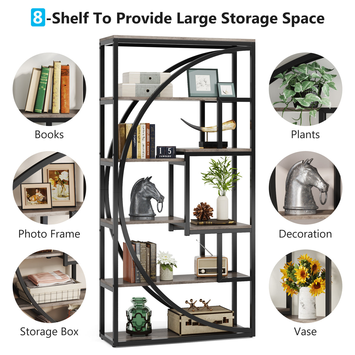 70.8" Industrial Bookshelf, 5-Tier Open Bookcase for Home Office and Living Room in Rustic Brown