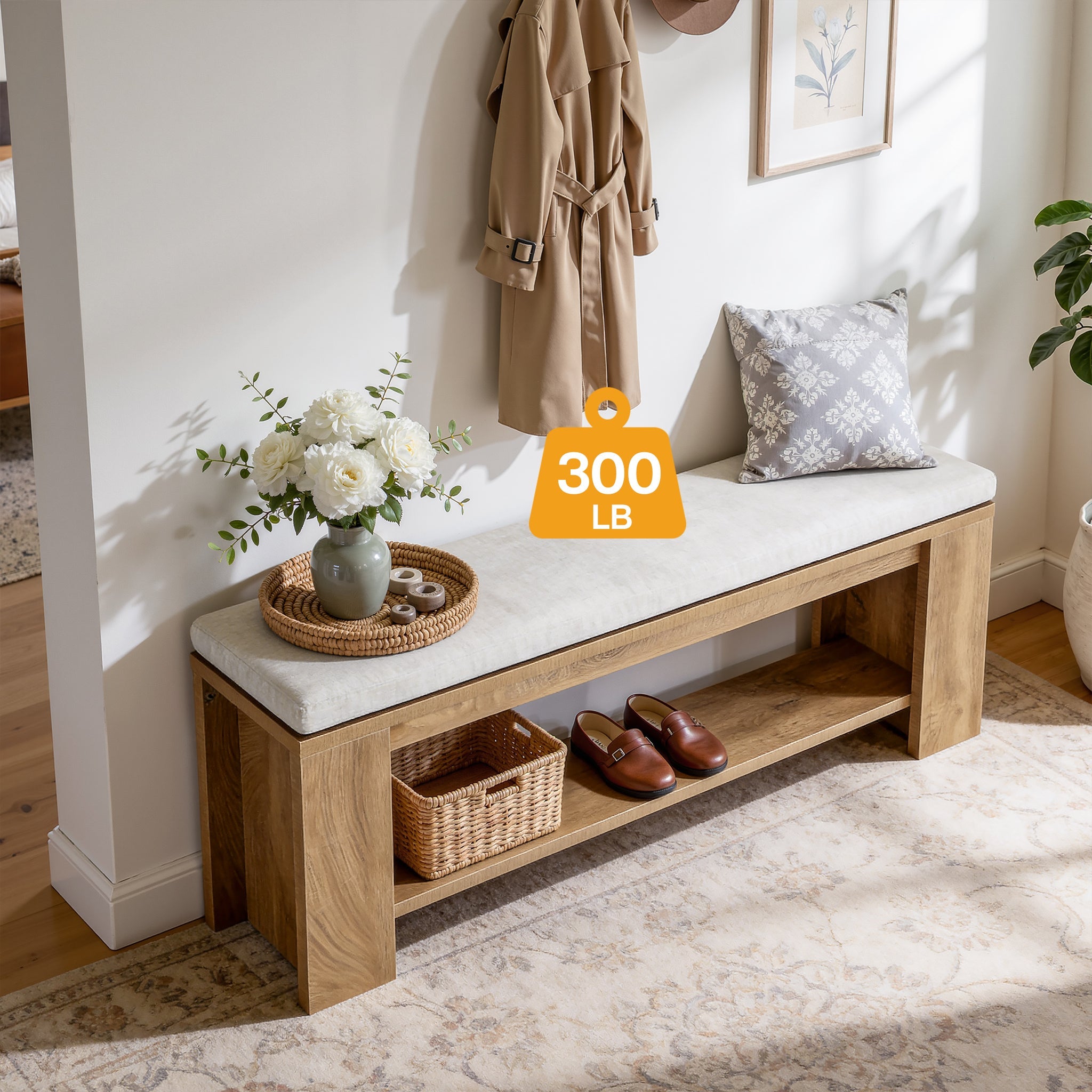120cm Upholstered Entryway Bench, Indoor End of Bed Bench with Padded Seat