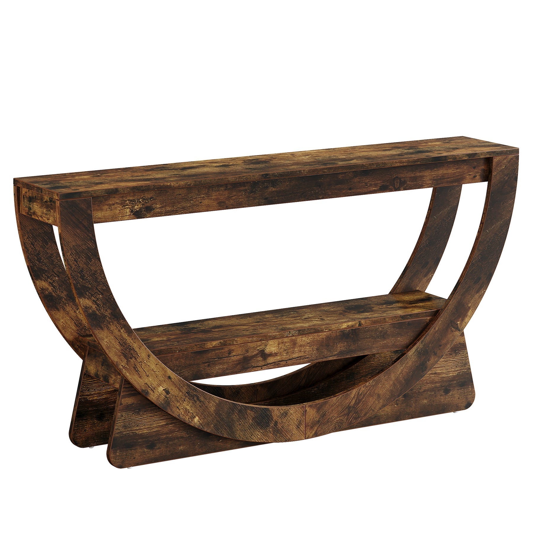 63" Farmhouse TV Stand with Arched Shelf, Dark Brown Media Console for TVs Up to 75"