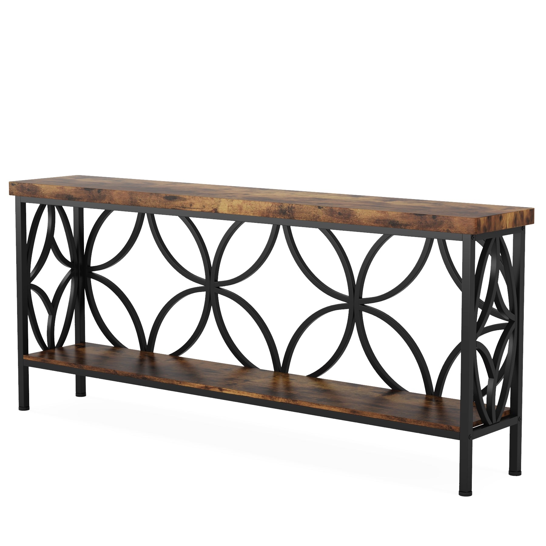 63" Industrial Console Table, Narrow Sofa Table with Storage Shelf
