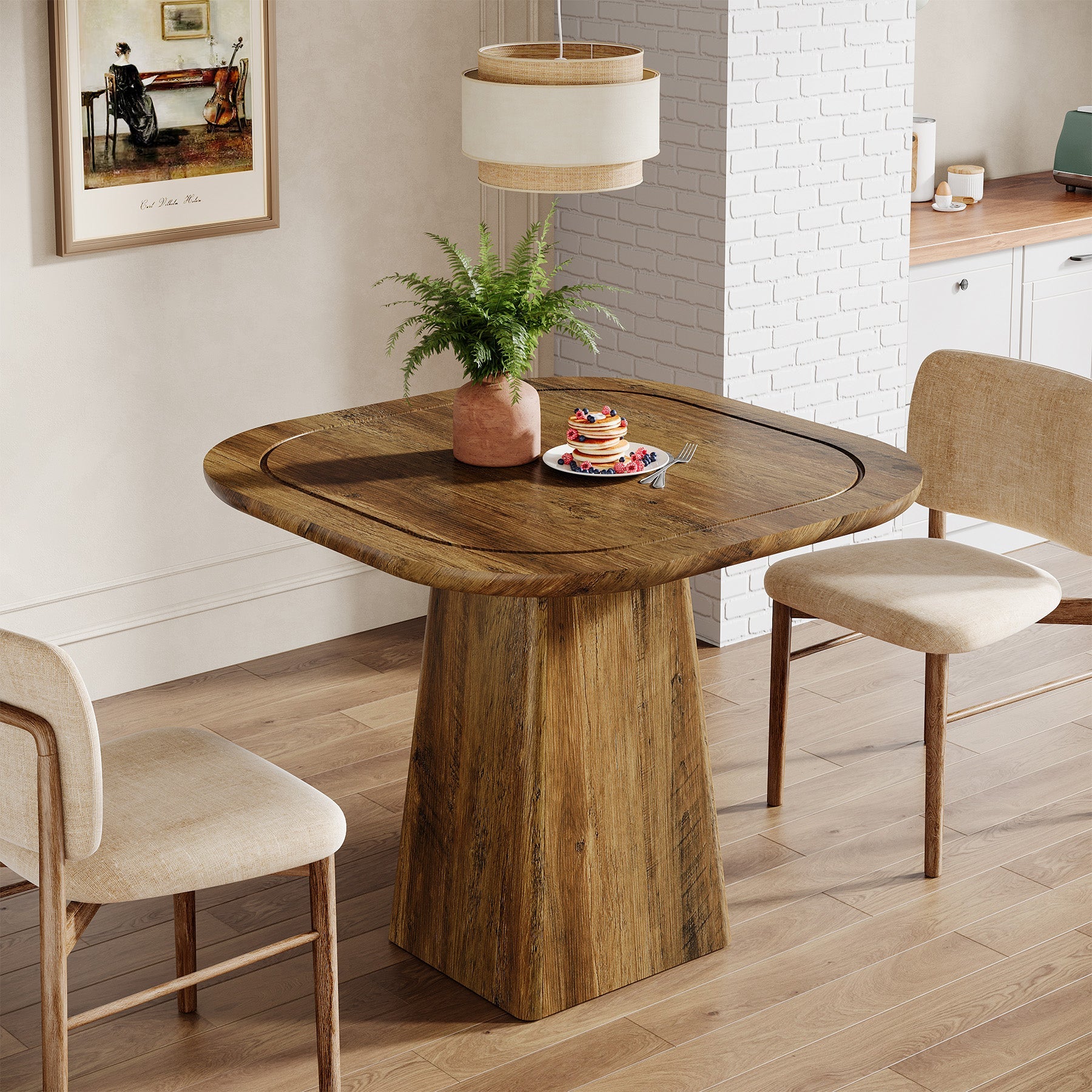 31.5" Square Dining Table for 2-4, Kitchen Table with Heavy-Duty Pedestal Base
