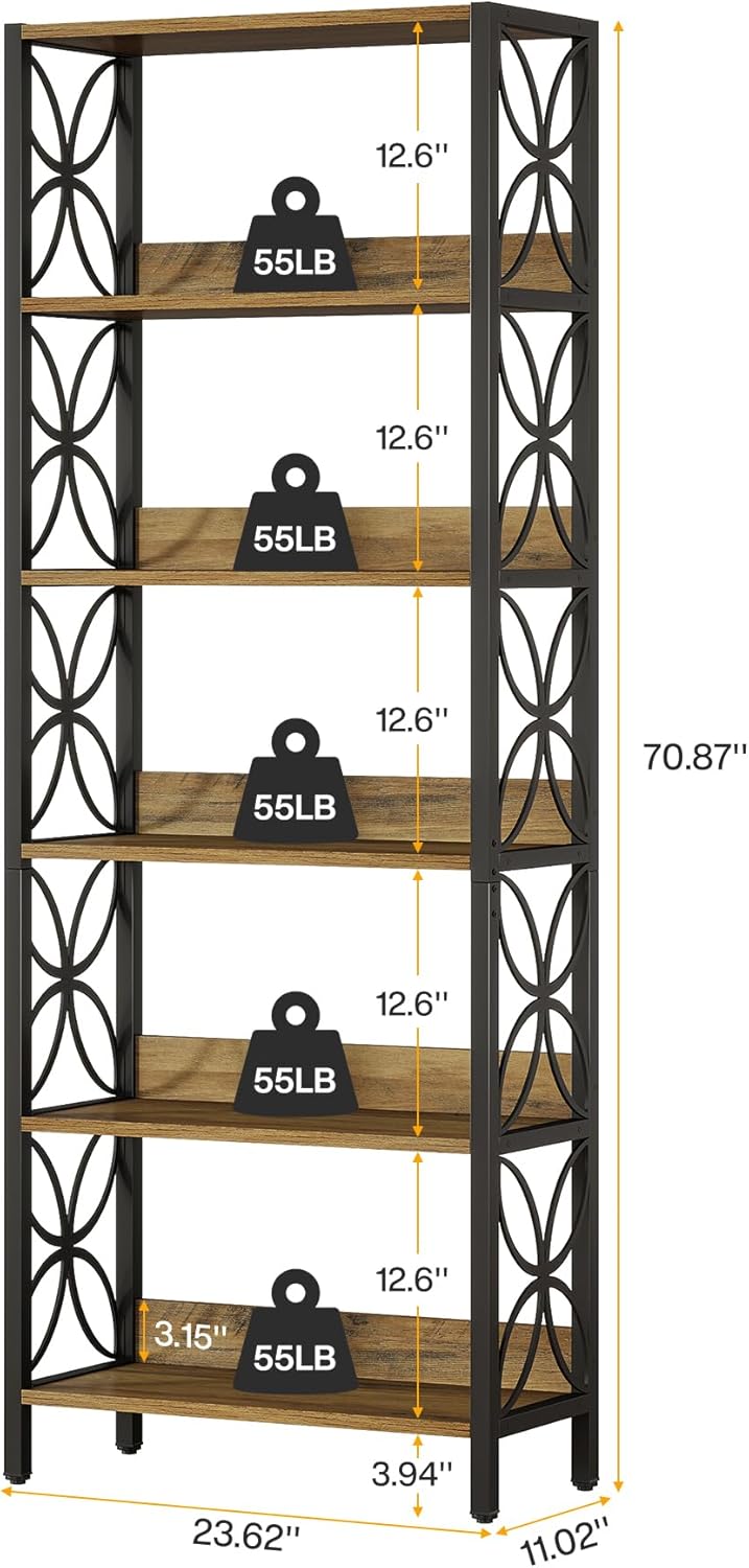 70.8" Bookcase, 6 - Tier Home Office Bookshelf Etagere Display Shelf Tribesigns