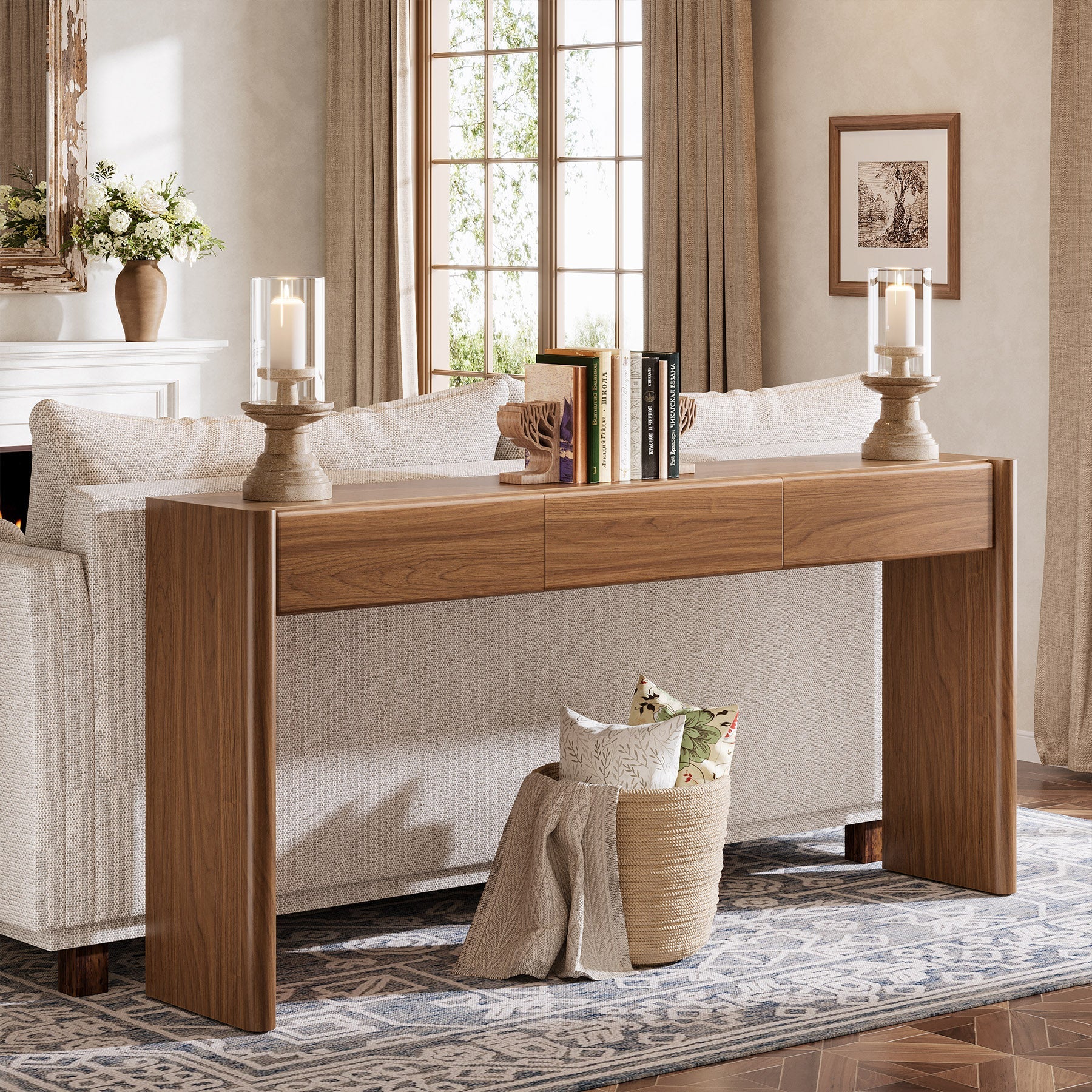 70.9" Console Table, Wooden Sofa Entryway Table with 3 Drawers