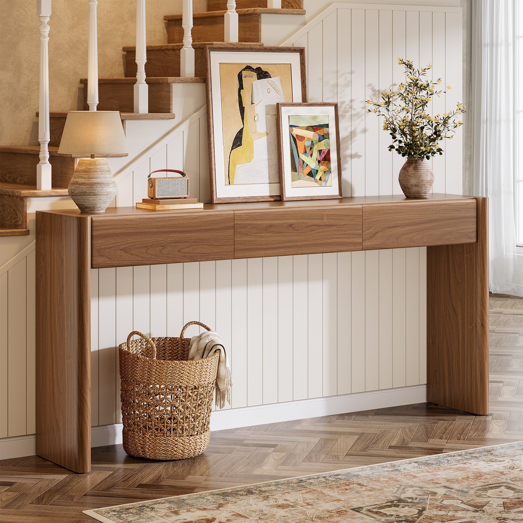 70.9" Console Table, Wooden Sofa Entryway Table with 3 Drawers