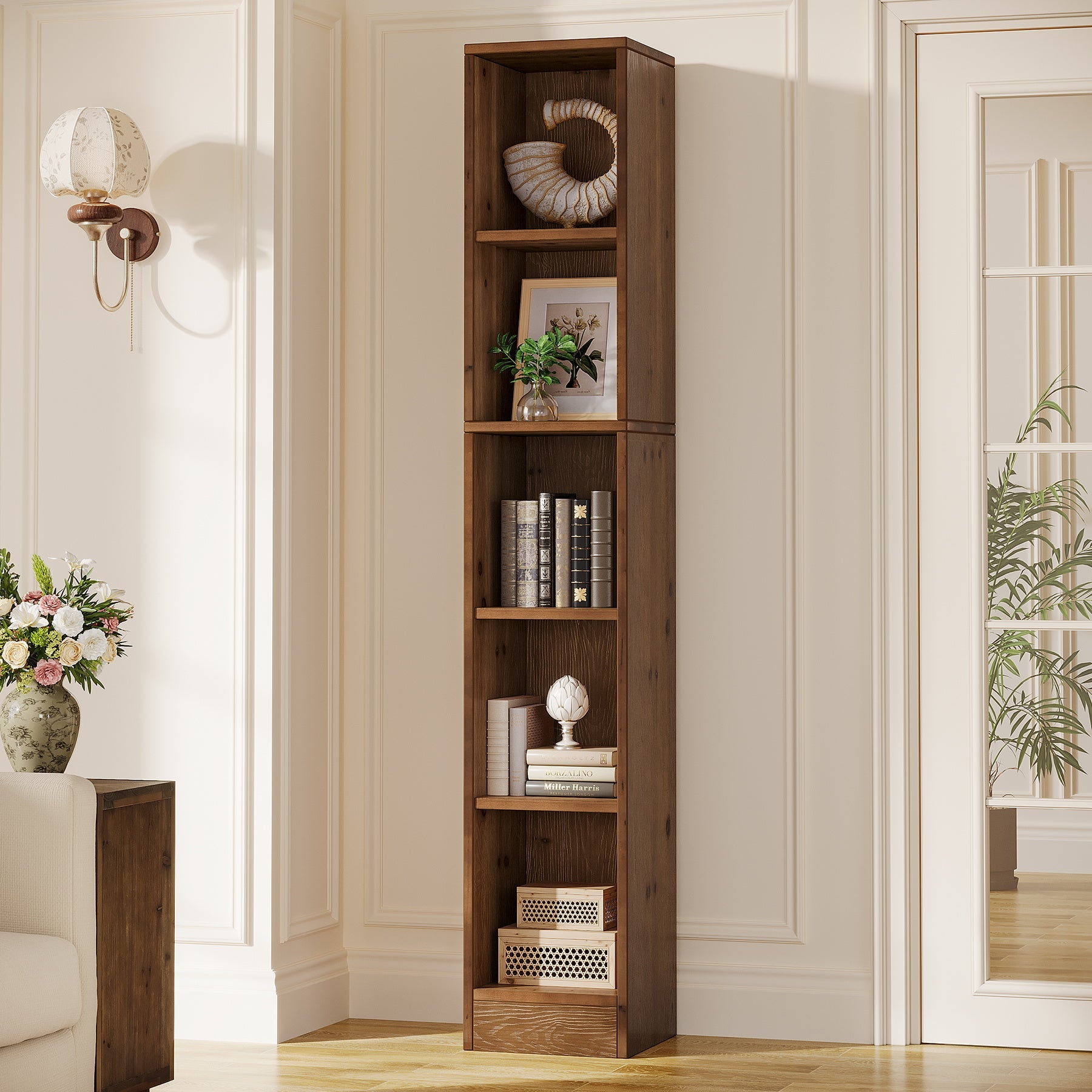 70.9" Tall Bookshelf, 5-Tier Wood Corner Bookcase Display Shelves for Home Office