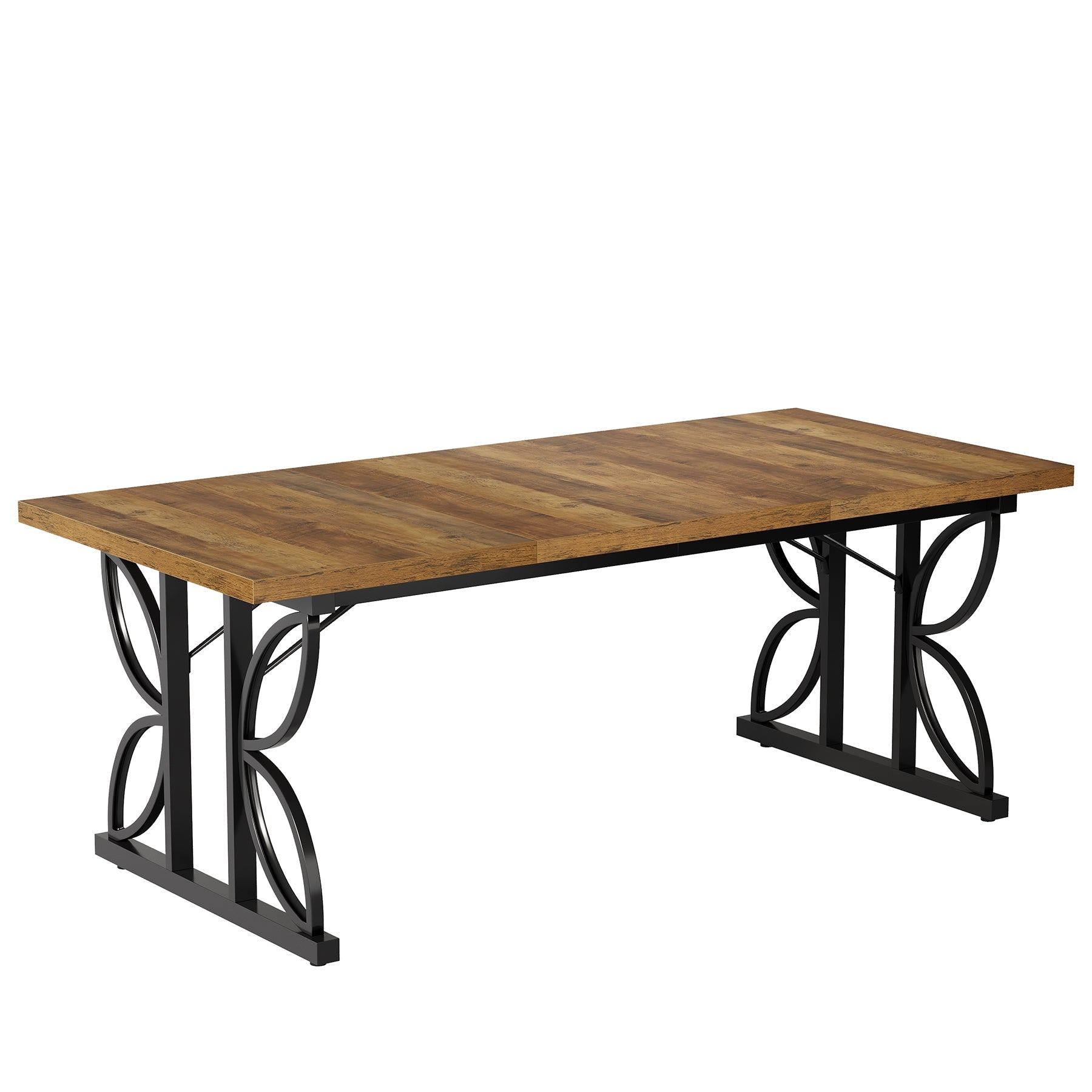 71“ Industrial Rectangular Dining Table, Kitchen Table with Metal Base in Brown