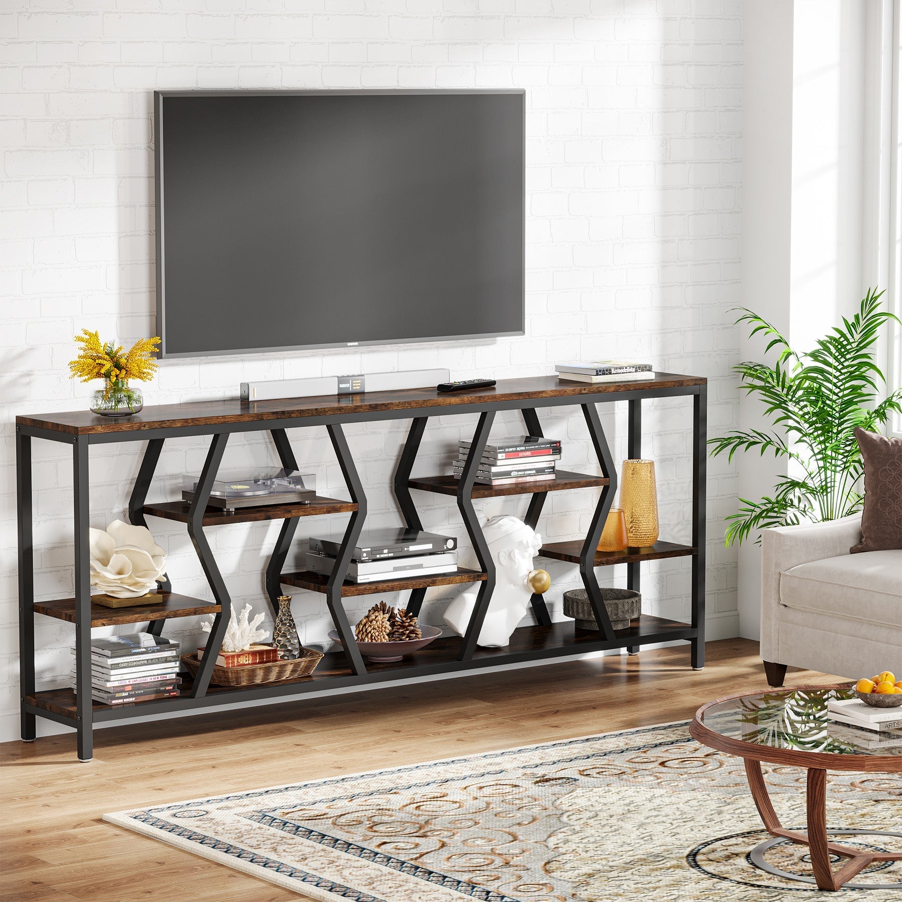 70.9" Console Table Industrial Sofa Table with Storage Shelves Tribesigns