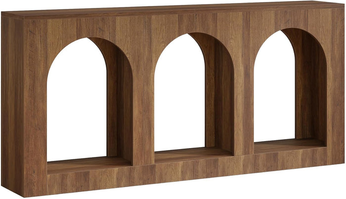 160cm Rustic Console Table, Narrow Entryway Table with 3 Arched Shelves