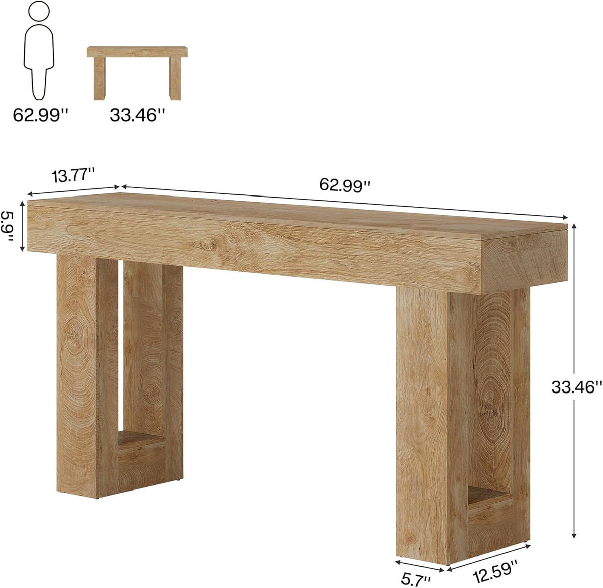 63" Farmhouse Console Table with Durable Design for Entryway and Living Room