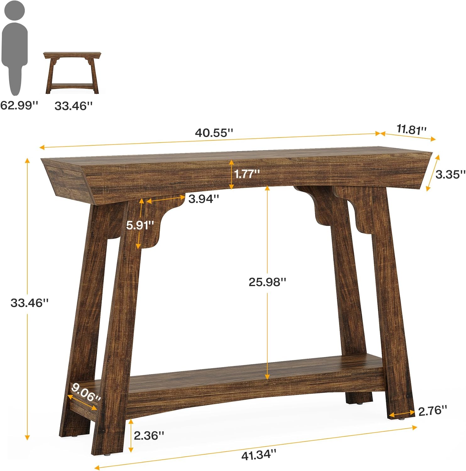 2-Tier Wood Entryway Table with Storage, Farmhouse Narrow Sofa Table
