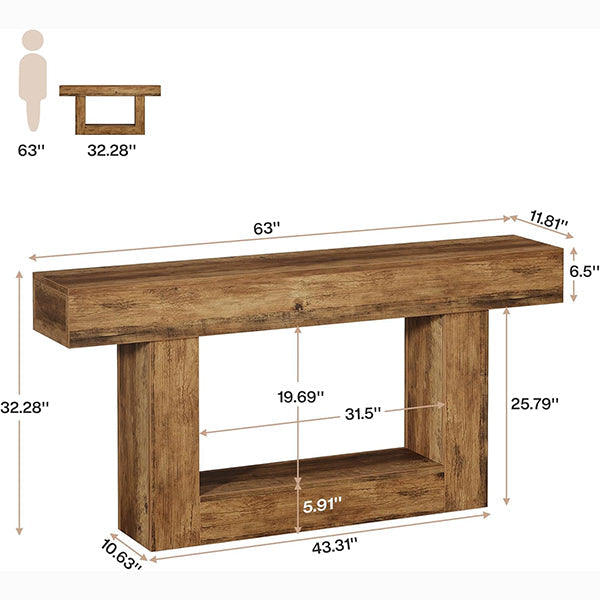 63" Distressed Wood Console Table, 2-Tier Sofa & Entry Table