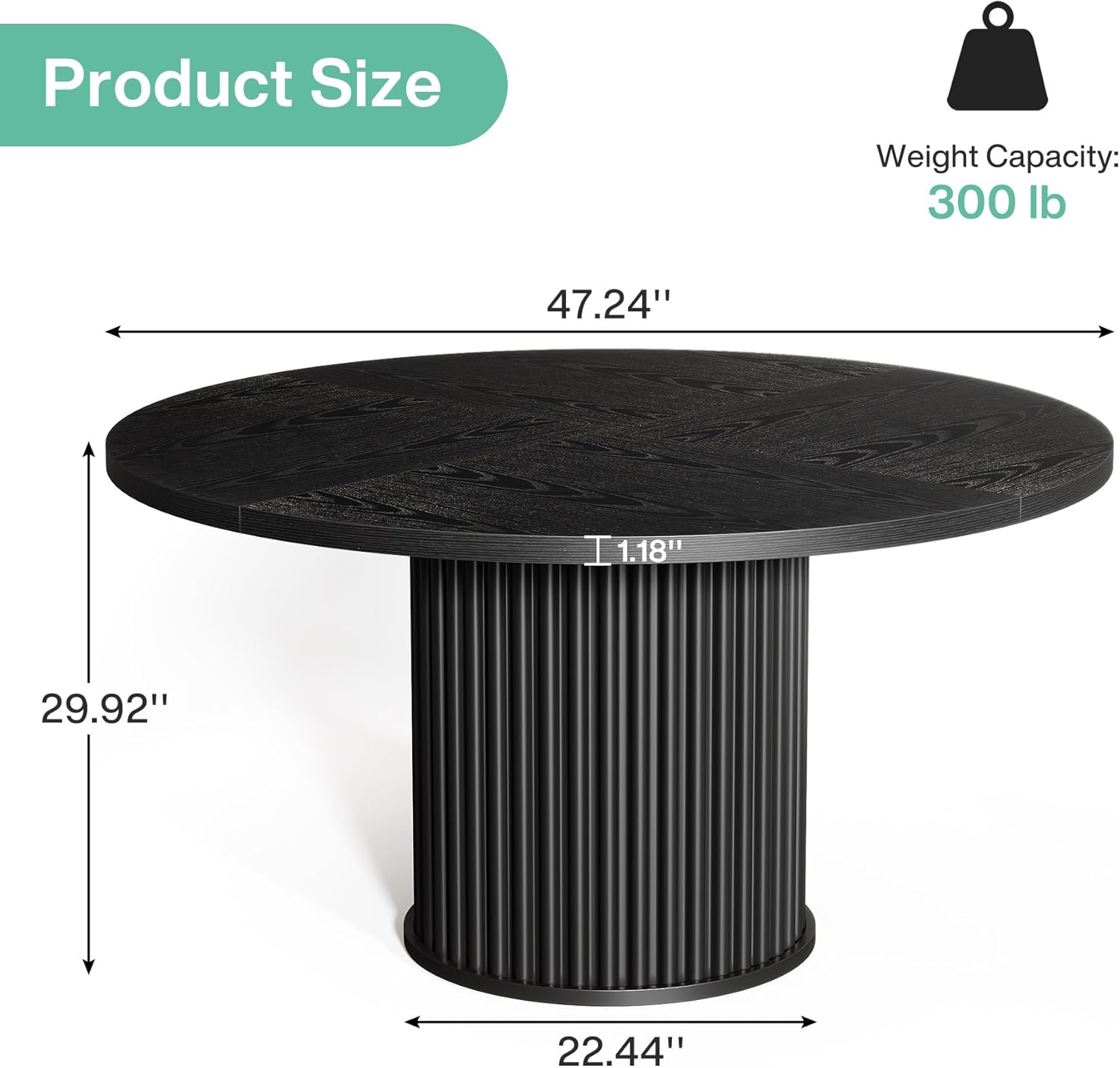 47" Round Conference Table for 4–6 People, Meeting Table with Sturdy Metal Base